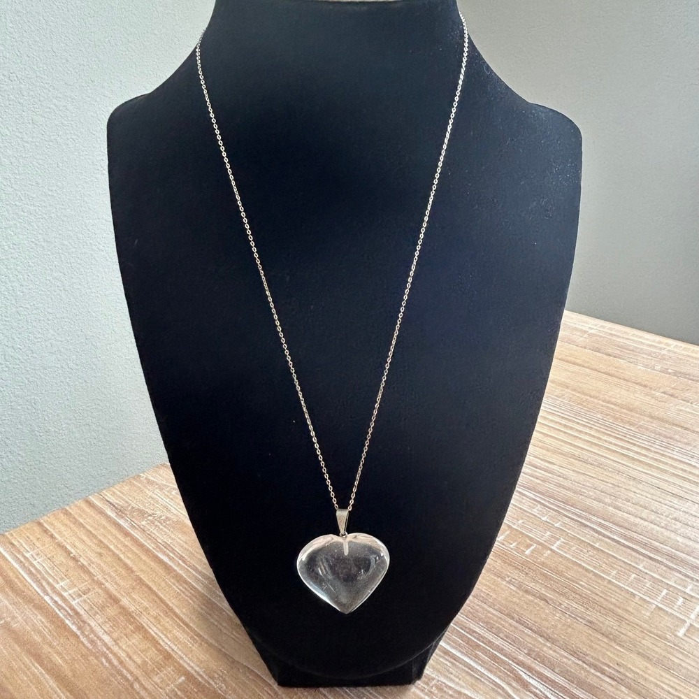 Clear Crystal Heart Pendant Necklace Silver Tone Chain Jewelry Gift